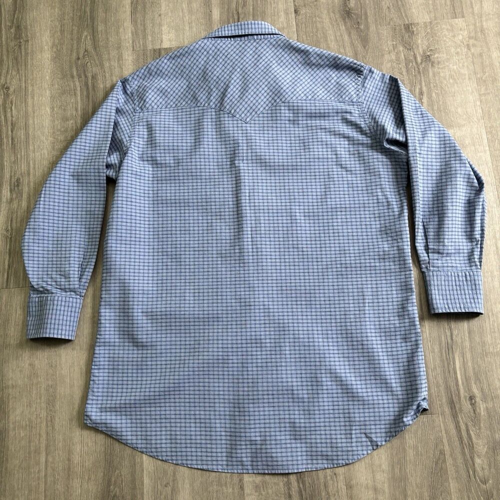 Ely Cattleman Blue Plaid Western Shirt Men's Size 18.5-35 T Pearl Snaps Vintage - Picture 4 of 10